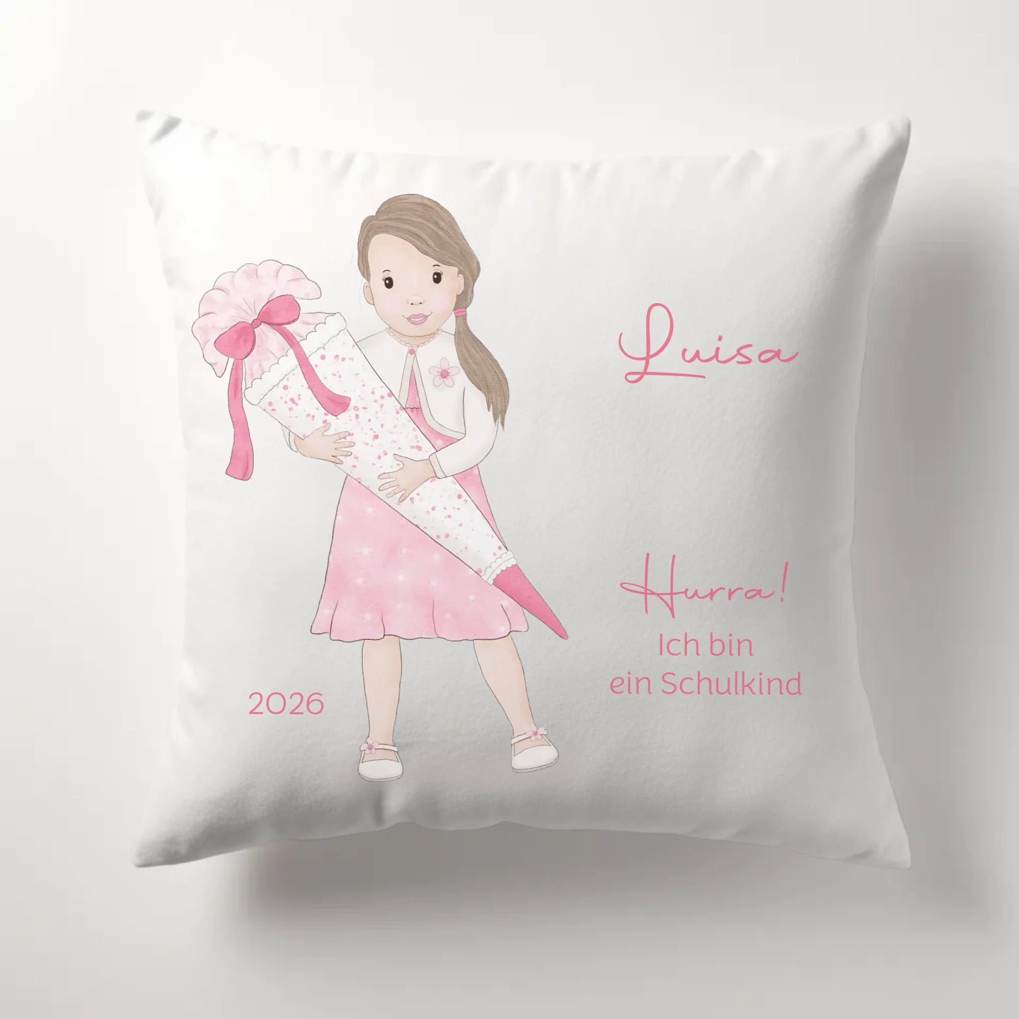Kinderkissen zur Einschulung, Mädchen mit Schultüte