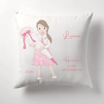 Kinderkissen zur Einschulung, Mädchen mit Schultüte