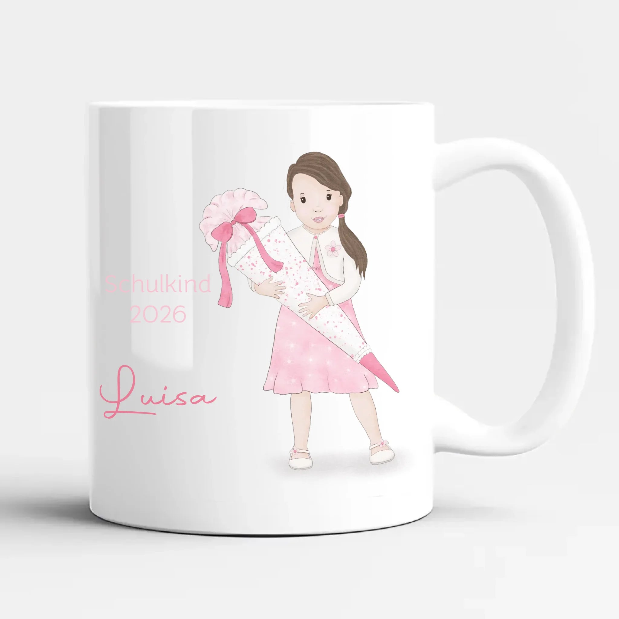 Tasse zur Einschulung, Mädchen mit Zuckertüte