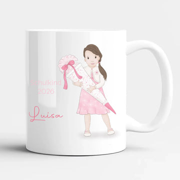 Tasse zur Einschulung, Mädchen mit Zuckertüte