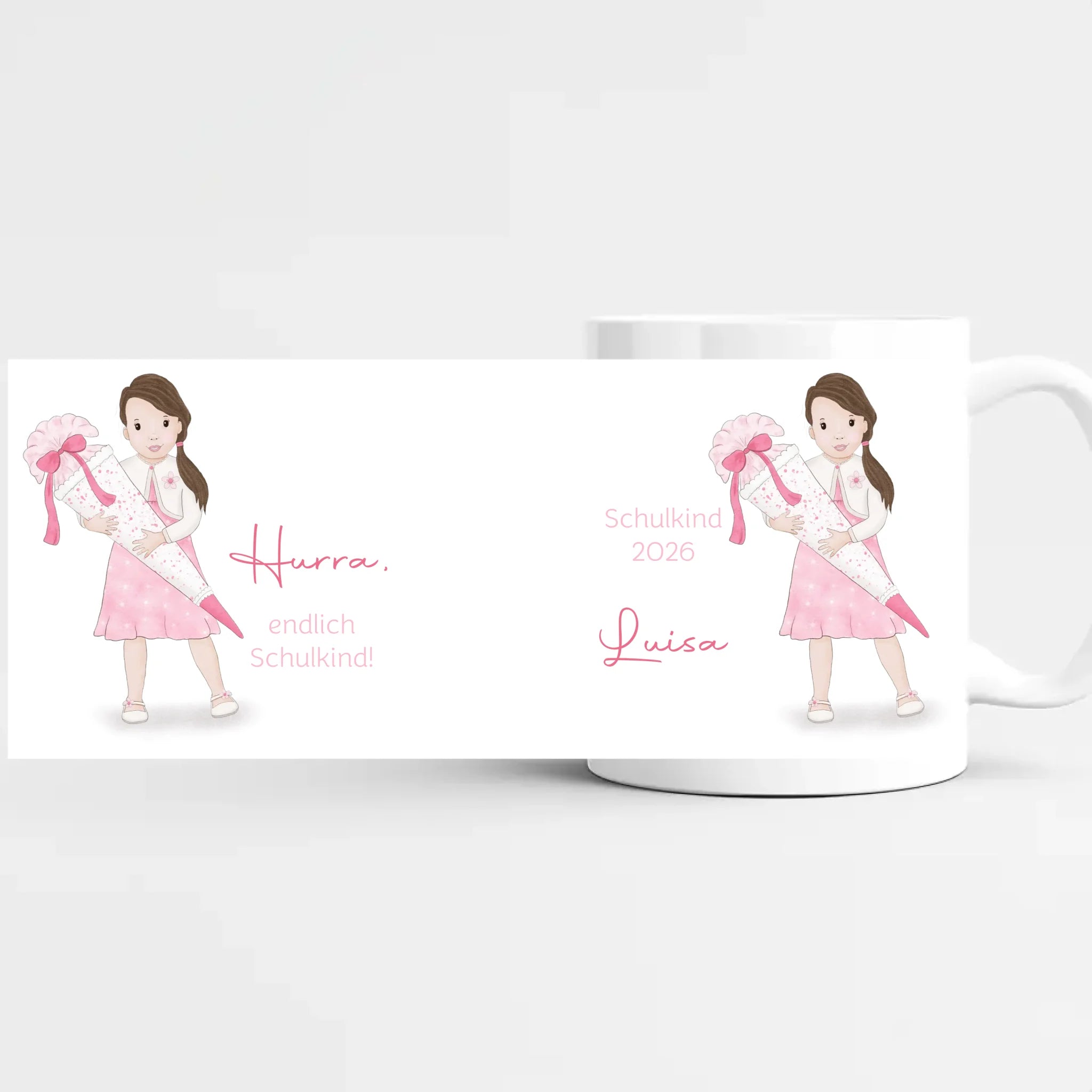 Tasse zur Einschulung, Mädchen mit Zuckertüte