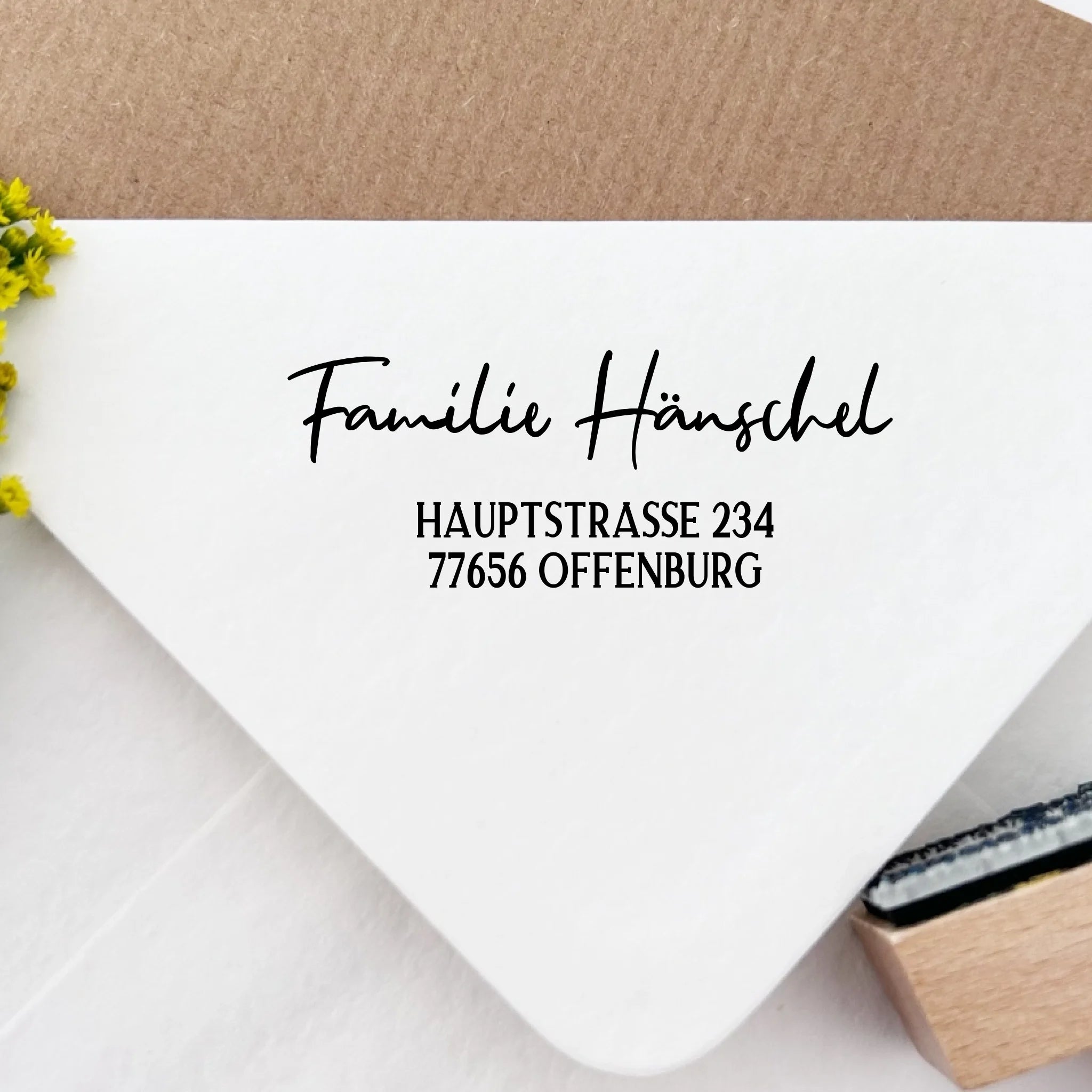 Eleganter Adressstempel "Hänschel" mit Script-Schrift - Spatzelinchen - Exklusive Papeterie