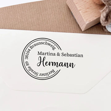 Personalisierter Adressstempel "Hermann" mit zwei Kreise – modern - Spatzelinchen - Exklusive Papeterie