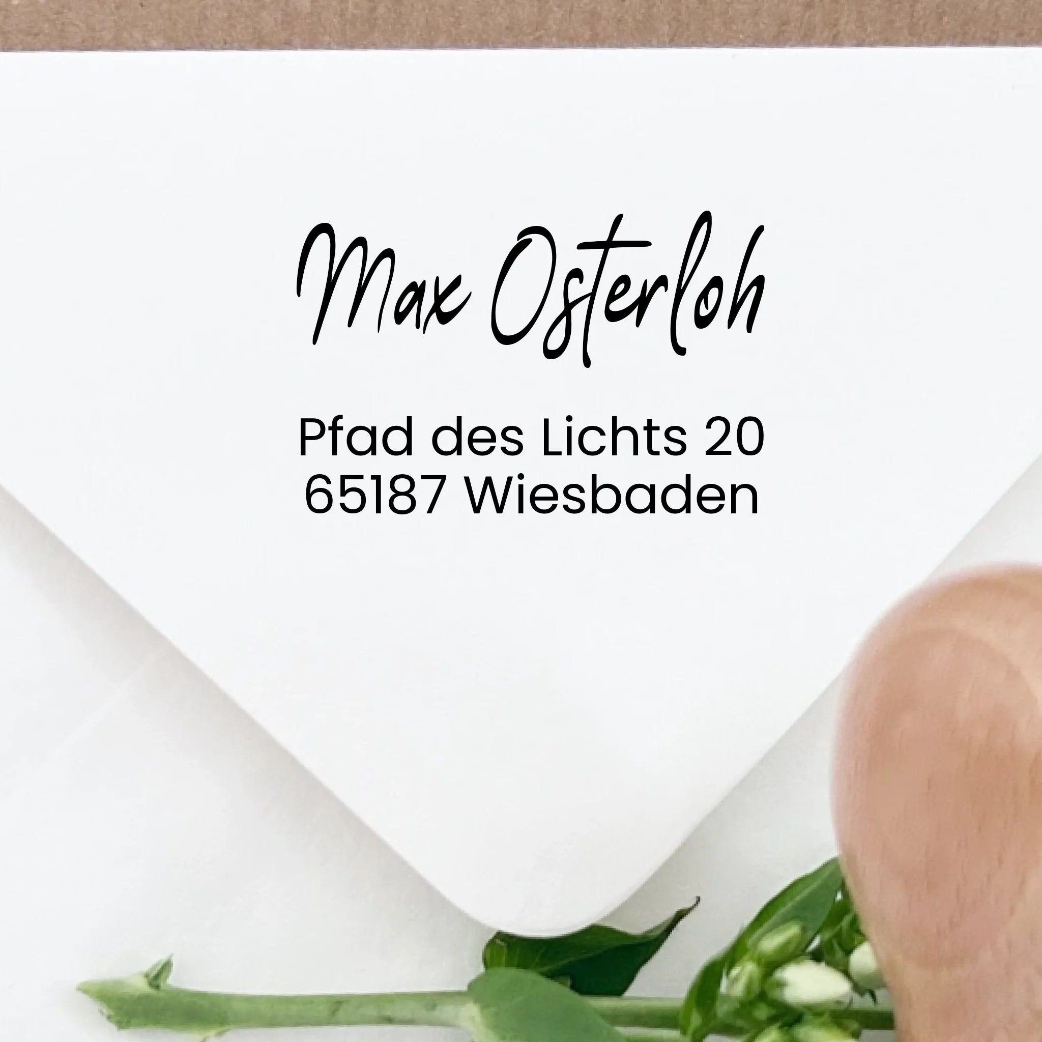 Schlichter Adressstempel "Osterloh" mit Script-Name - Spatzelinchen - Exklusive Papeterie