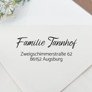 Personalisierter Adressstempel "Tannhof" modern personalisierbar - Spatzelinchen - Exklusive Papeterie