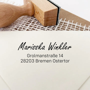 Adressstempel "Winkler" personalisiert – Script & Sans Serif - Spatzelinchen - Exklusive Papeterie
