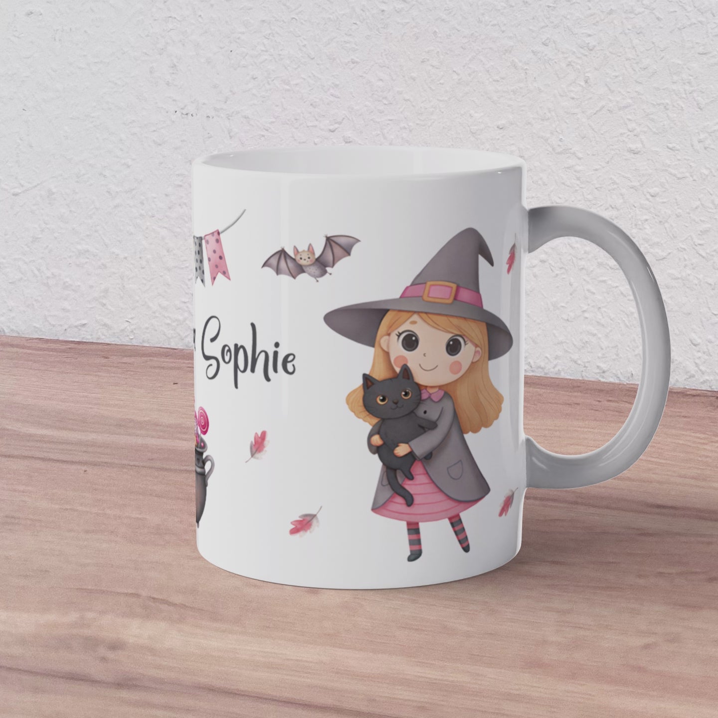 Tasse Halloween Hexe mit Geist